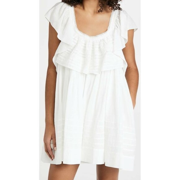 Free People Hailey Mini Dress Ivory White Ruffle Gauze Boho XS NWT $148 - Picture 4 of 7